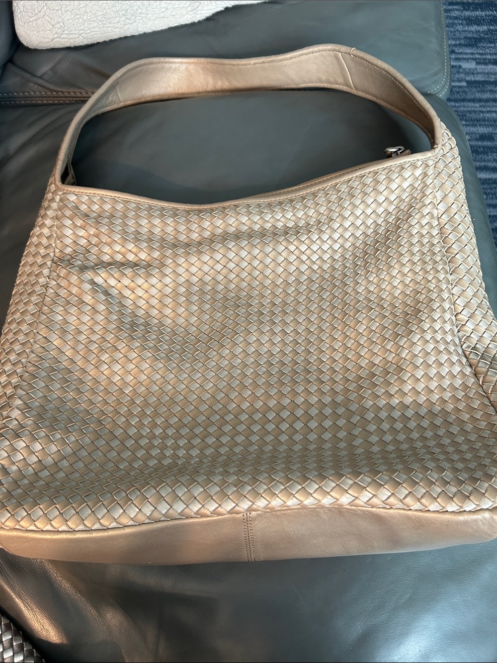 Robert Zur Metallic Woven Shoulder Bag in Beige